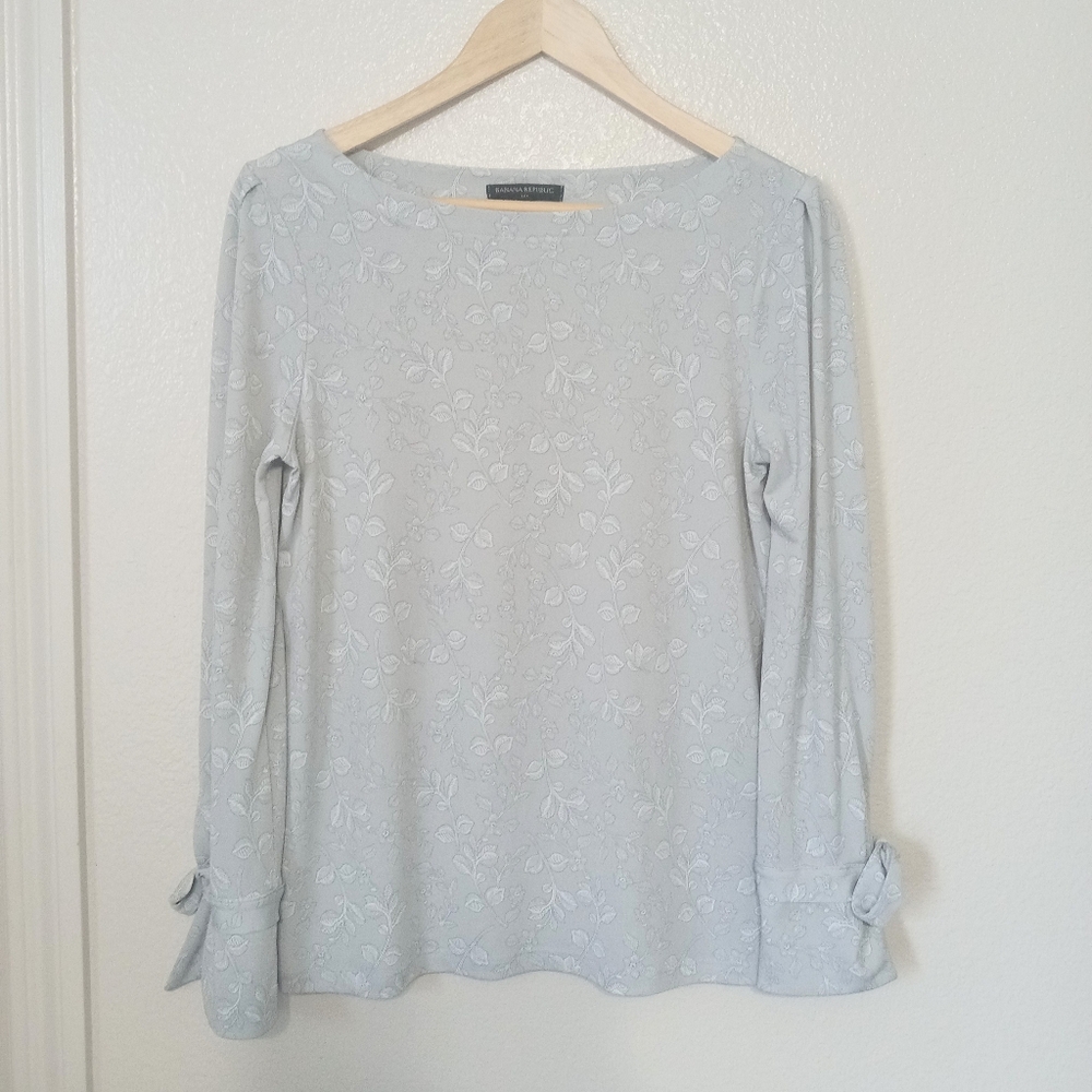 Banana Republic Factory Tie Sleeve Heather Grey Long Sleeve Relaxed Fit Top